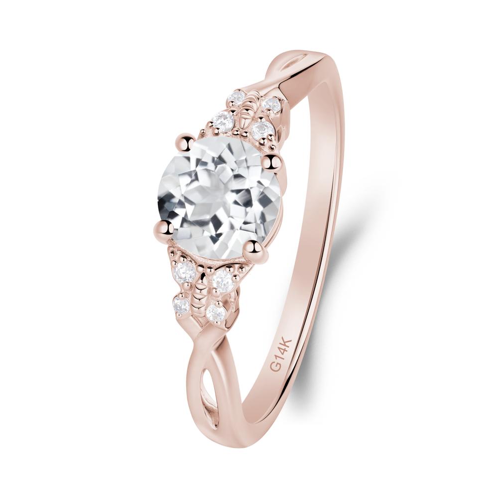 Round White Topaz Butterfly Ring - LUO Jewelry #metal_14k rose gold