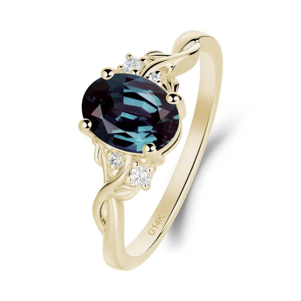 Twist Band Alexandrite Leaf Ring - LUO Jewelry #metal_14k yellow gold