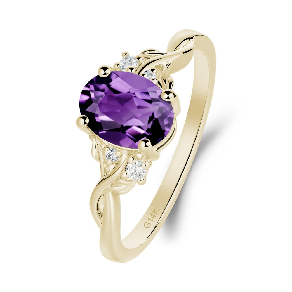 Leaf Inspired Twist Band Amethyst Ring - LUO Jewelry #metal_14k yellow gold