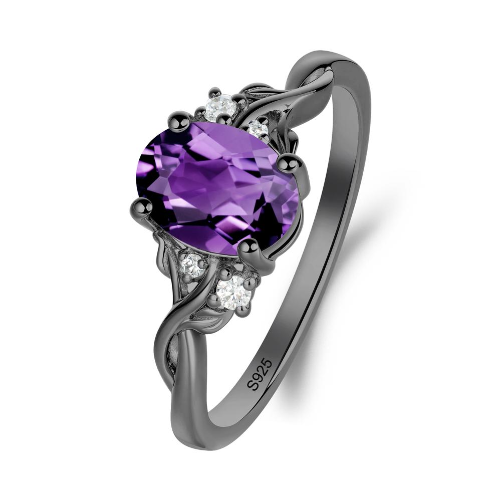 Leaf Inspired Twist Band Amethyst Ring - LUO Jewelry #metal_black finish sterling silver