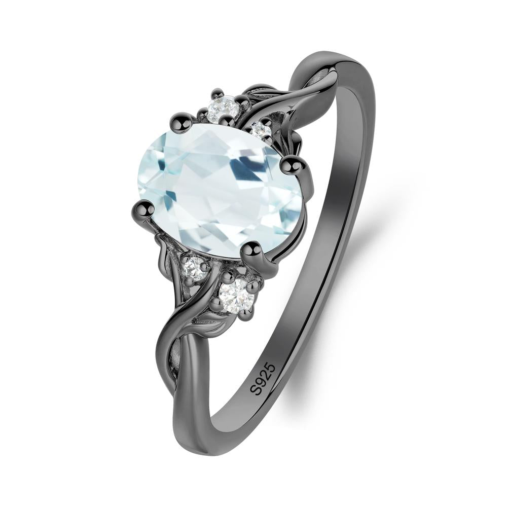 Twist Band Aquamarine Leaf Ring - LUO Jewelry #metal_black finish sterling silver