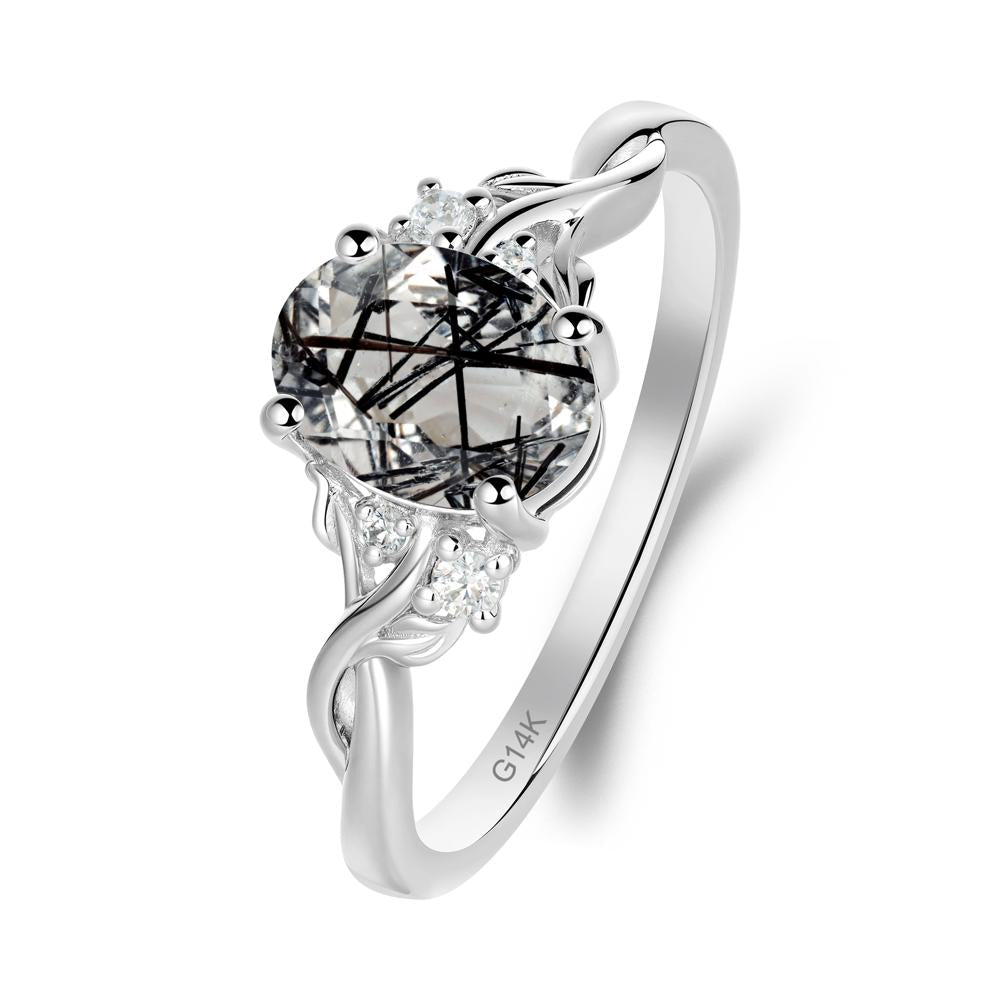 Leaf Inspired Twist Band Black Rutilated Quartz Ring - LUO Jewelry #metal_14k white gold