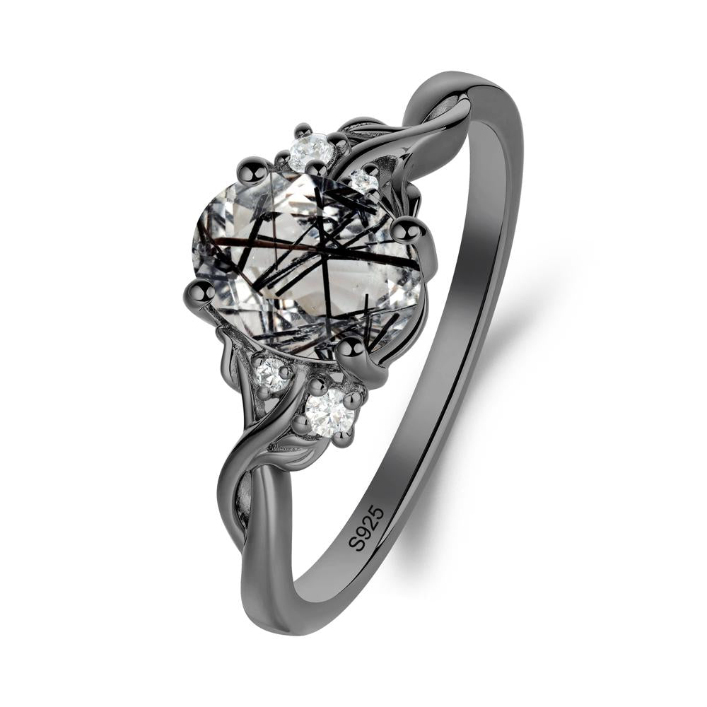 Leaf Inspired Twist Band Black Rutilated Quartz Ring - LUO Jewelry #metal_black finish sterling silver
