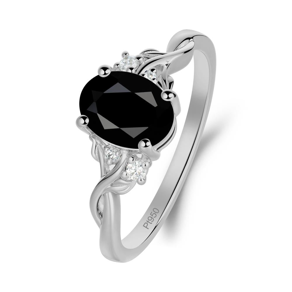 Twist Band Black Spinel Leaf Ring - LUO Jewelry #metal_platinum