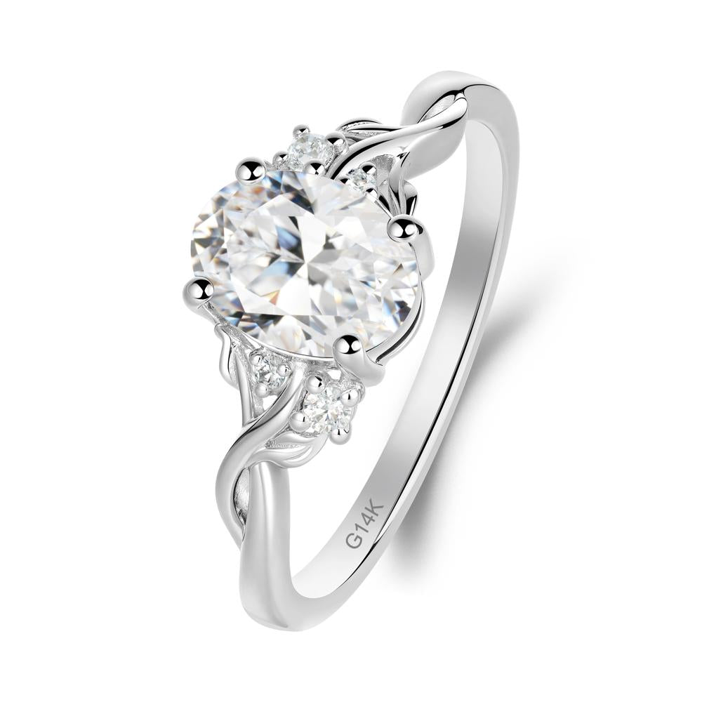 Leaf Inspired Twist Band Cubic Zirconia Ring - LUO Jewelry #metal_14k white gold