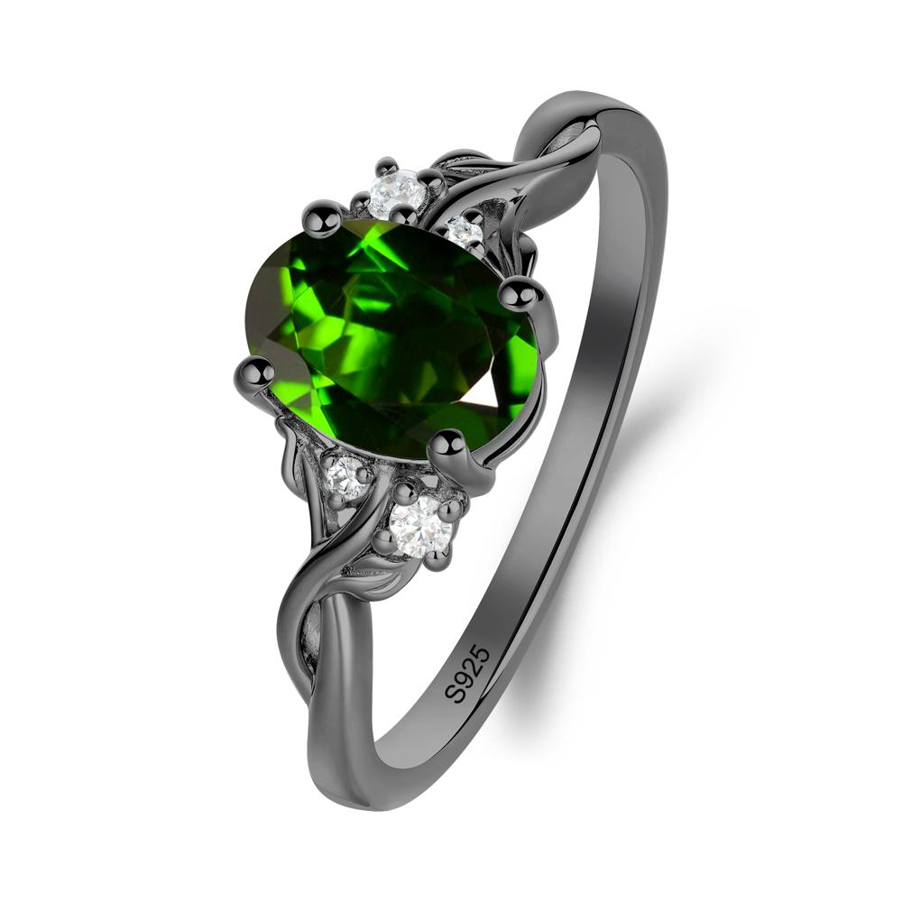 Leaf Inspired Twist Band Diopside Ring - LUO Jewelry #metal_black finish sterling silver