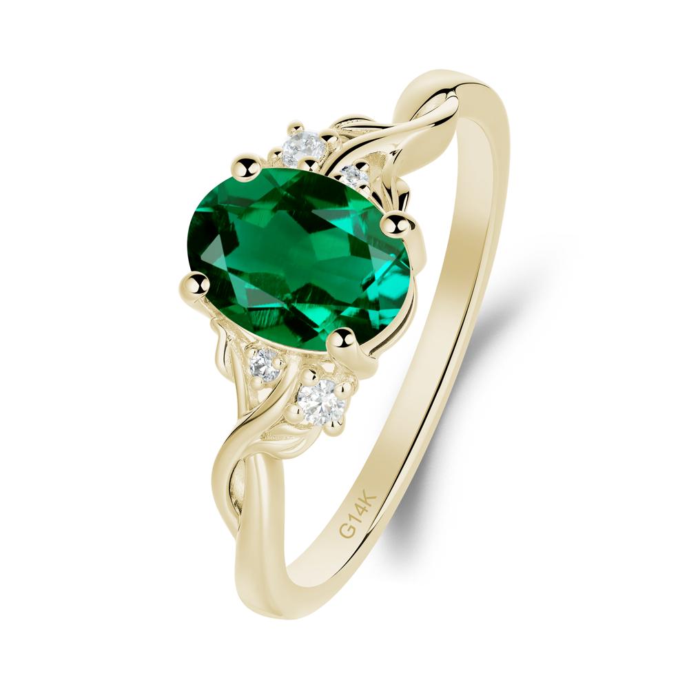 Leaf Inspired Twist Band Emerald Ring - LUO Jewelry #metal_14k yellow gold