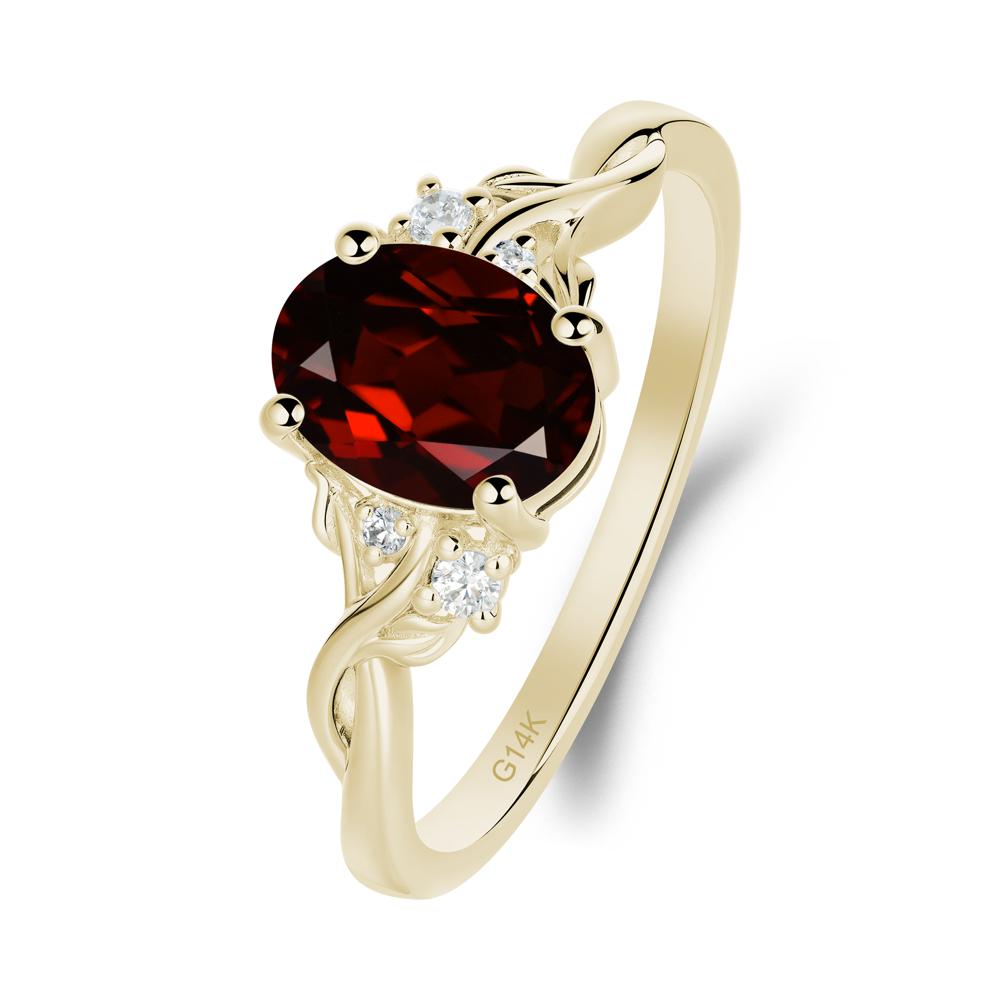 Leaf Inspired Twist Band Garnet Ring - LUO Jewelry #metal_14k yellow gold