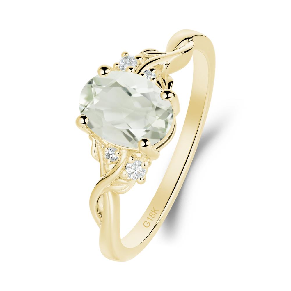 Green Amethyst Leaf Twist Engagement Ring - LUO Jewelry #metal_18k yellow gold