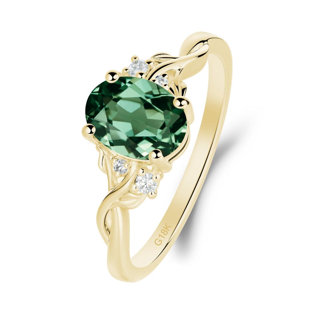 Green Sapphire Leaf Twist Engagement Ring - LUO Jewelry #metal_18k yellow gold