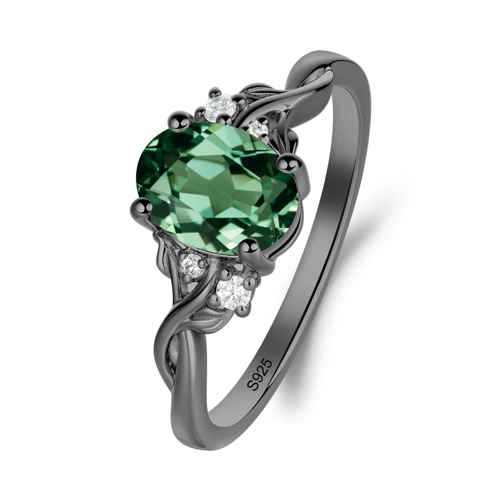 Green Sapphire Leaf Twist Engagement Ring - LUO Jewelry #metal_black finish sterling silver