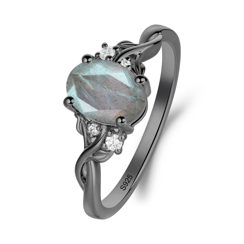 Twist Band Labradorite Leaf Ring - LUO Jewelry #metal_black finish sterling silver
