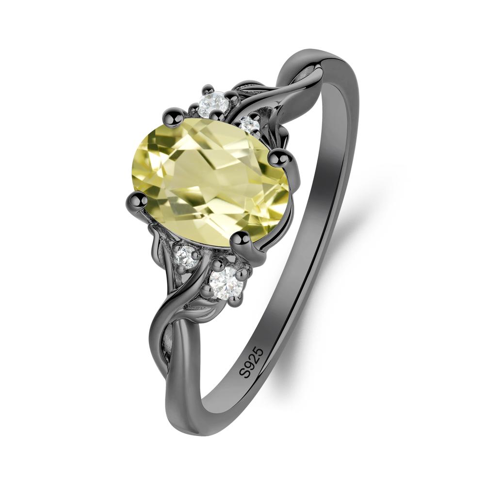 Lemon Quartz Leaf Twist Engagement Ring - LUO Jewelry #metal_black finish sterling silver
