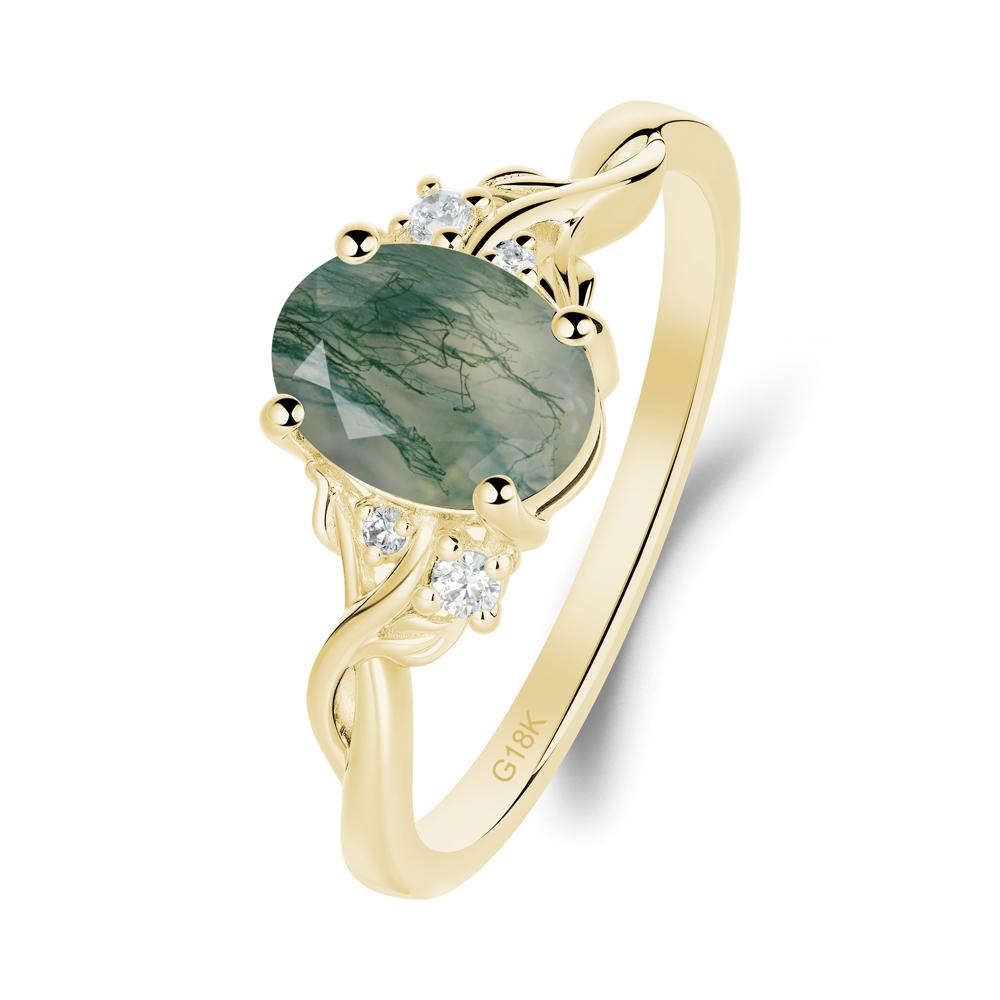 Twist Band Moss Agate Leaf Ring - LUO Jewelry #metal_18k yellow gold