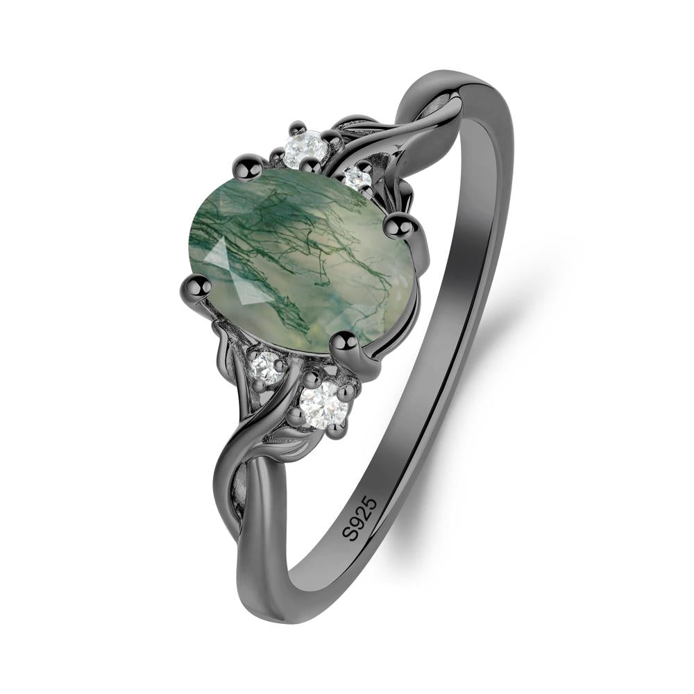 Twist Band Moss Agate Leaf Ring - LUO Jewelry #metal_black finish sterling silver
