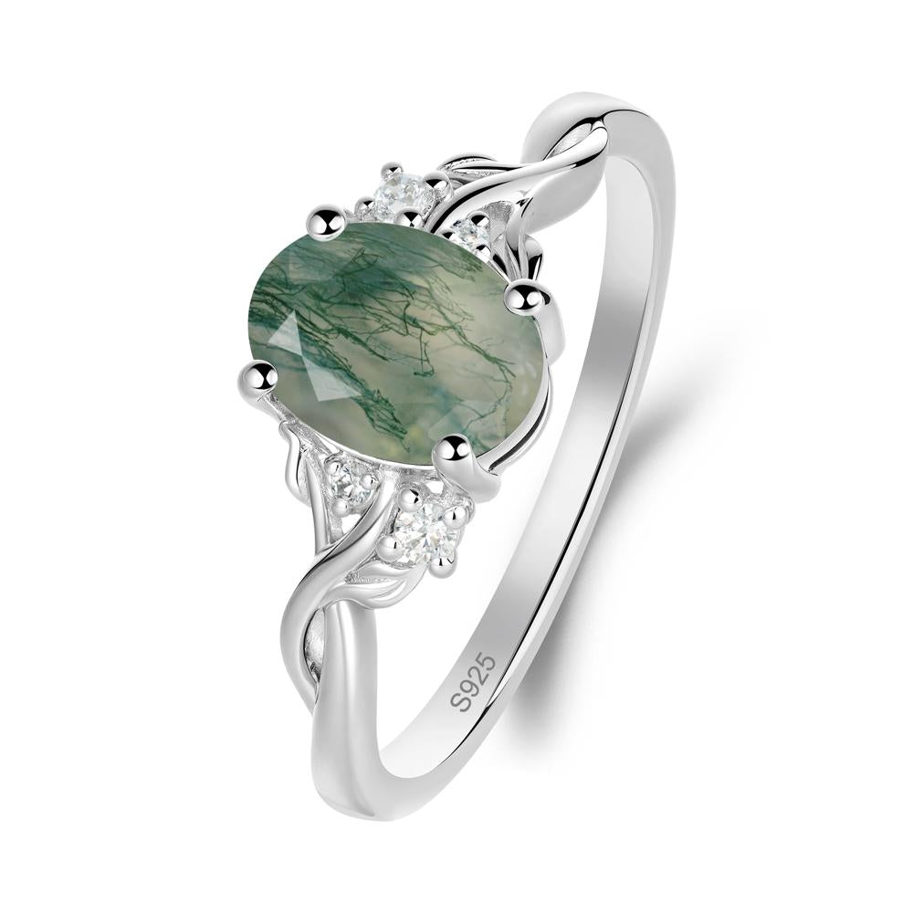 Twist Band Moss Agate Leaf Ring - LUO Jewelry #metal_sterling silver
