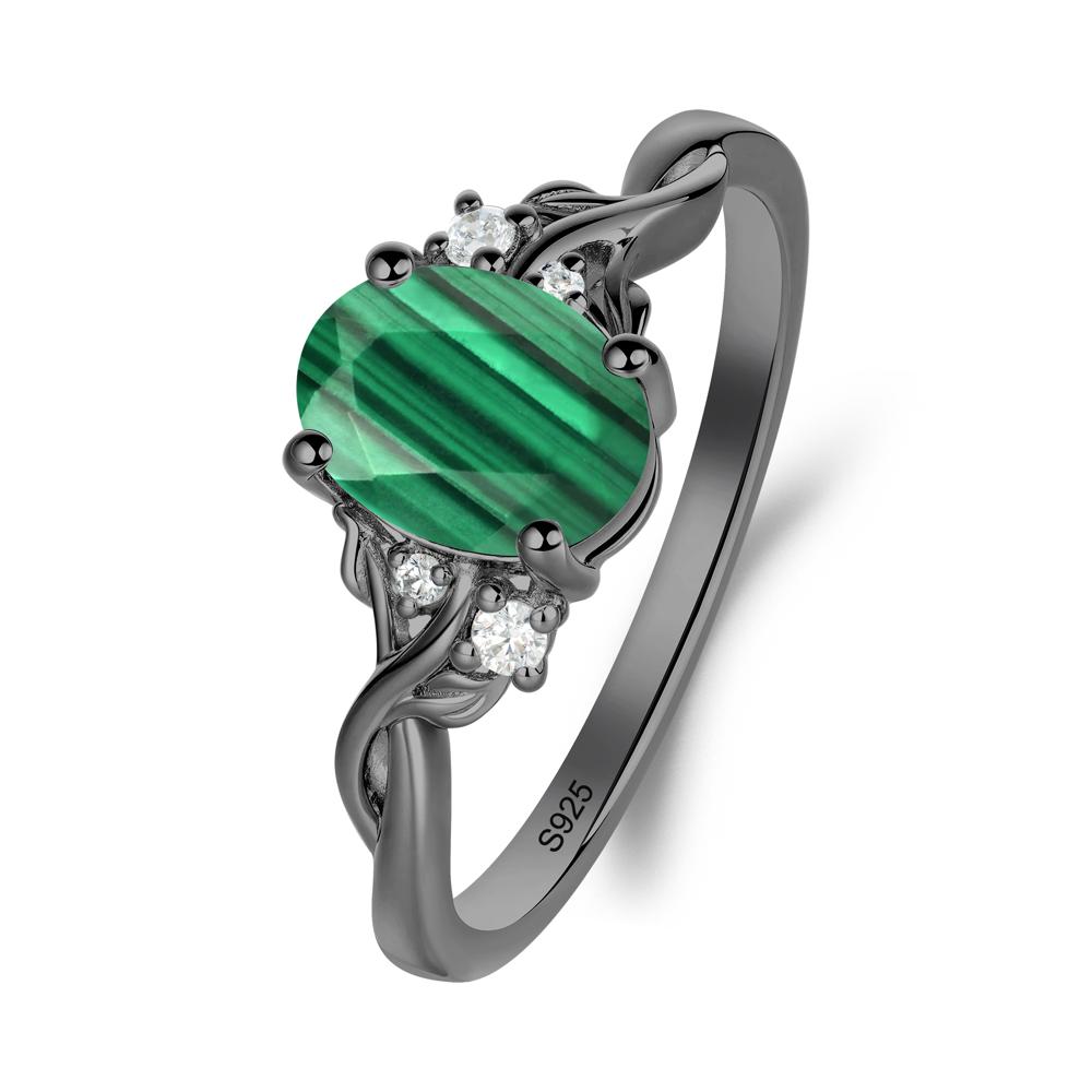 Malachite Leaf Twist Engagement Ring - LUO Jewelry #metal_black finish sterling silver