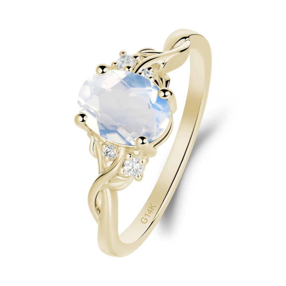 Twist Band Moonstone Leaf Ring - LUO Jewelry #metal_14k yellow gold