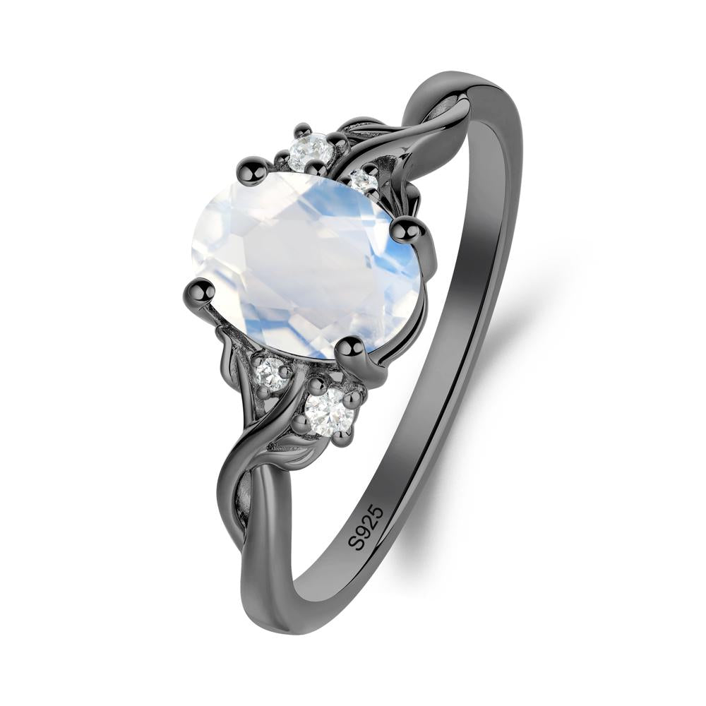 Twist Band Moonstone Leaf Ring - LUO Jewelry #metal_black finish sterling silver