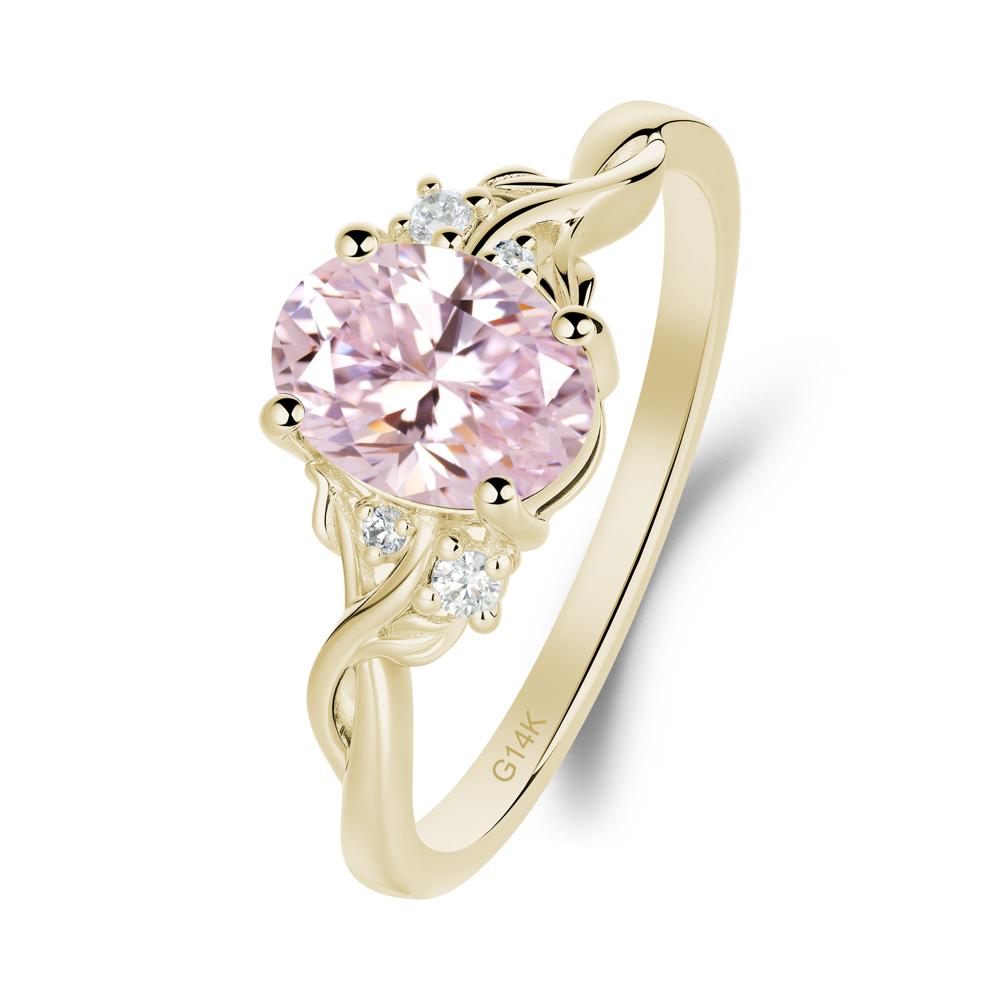Leaf Inspired Twist Band Pink Cubic Zirconia Ring - LUO Jewelry #metal_14k yellow gold