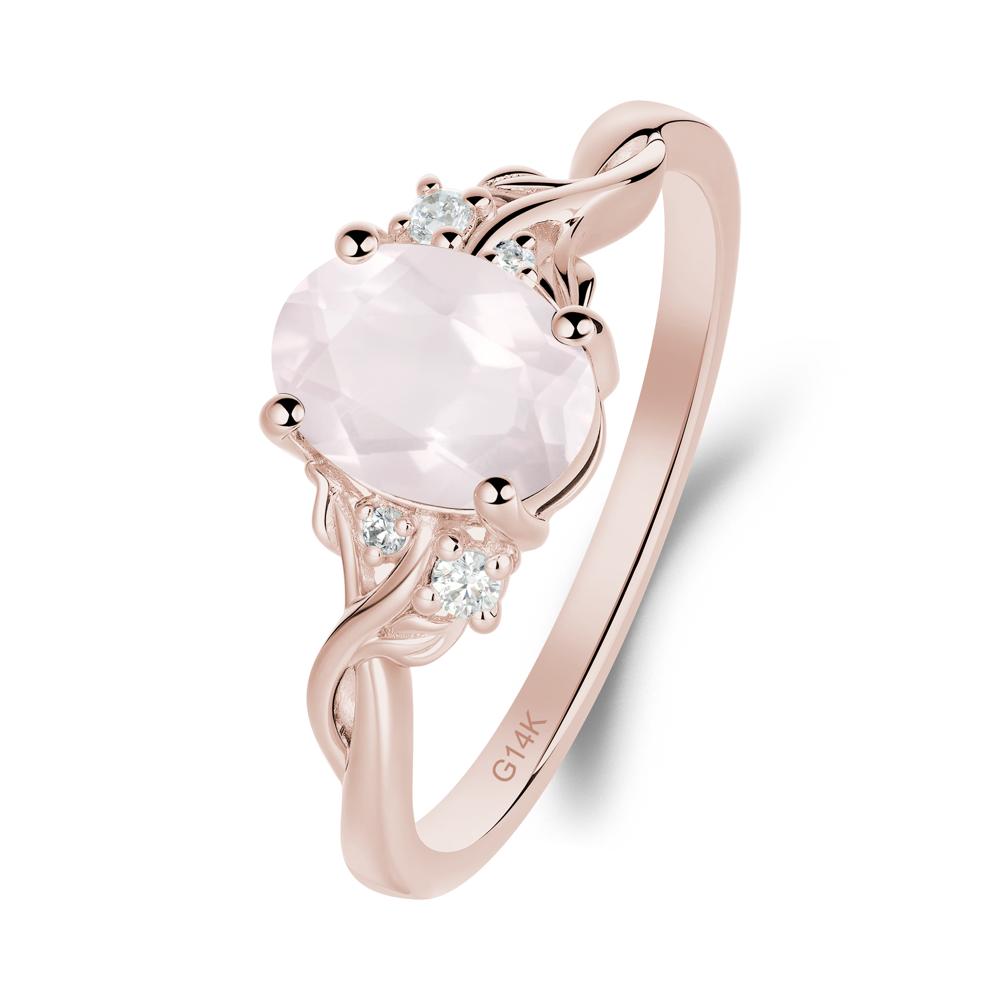 Rose Quartz Leaf Twist Engagement Ring - LUO Jewelry #metal_14k rose gold