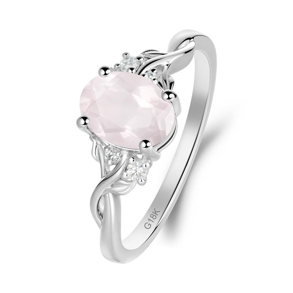 Rose Quartz Leaf Twist Engagement Ring - LUO Jewelry #metal_18k white gold