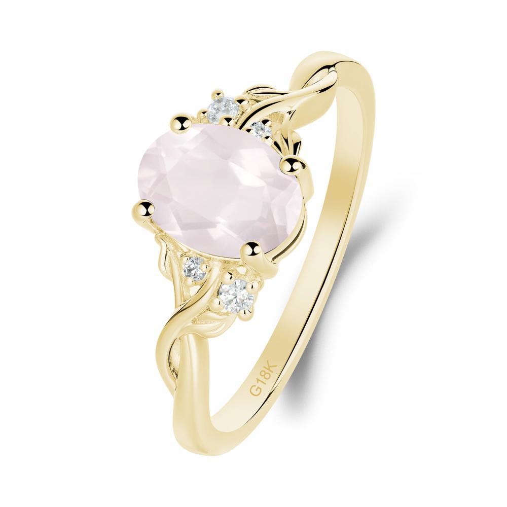 Rose Quartz Leaf Twist Engagement Ring - LUO Jewelry #metal_18k yellow gold