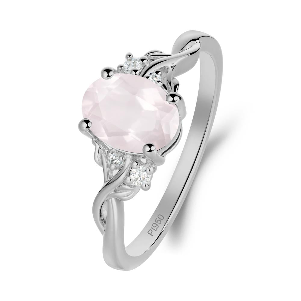 Rose Quartz Leaf Twist Engagement Ring - LUO Jewelry #metal_platinum