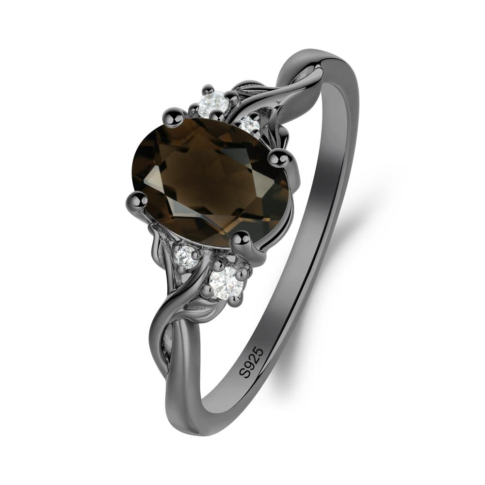 Smoky Quartz Leaf Twist Engagement Ring - LUO Jewelry #metal_black finish sterling silver