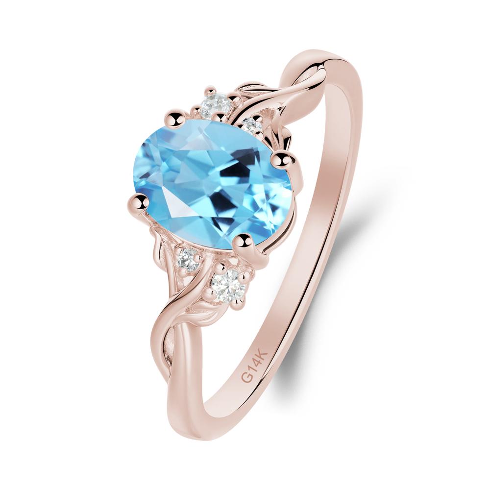 Swiss Blue Topaz Leaf Twist Engagement Ring - LUO Jewelry #metal_14k rose gold