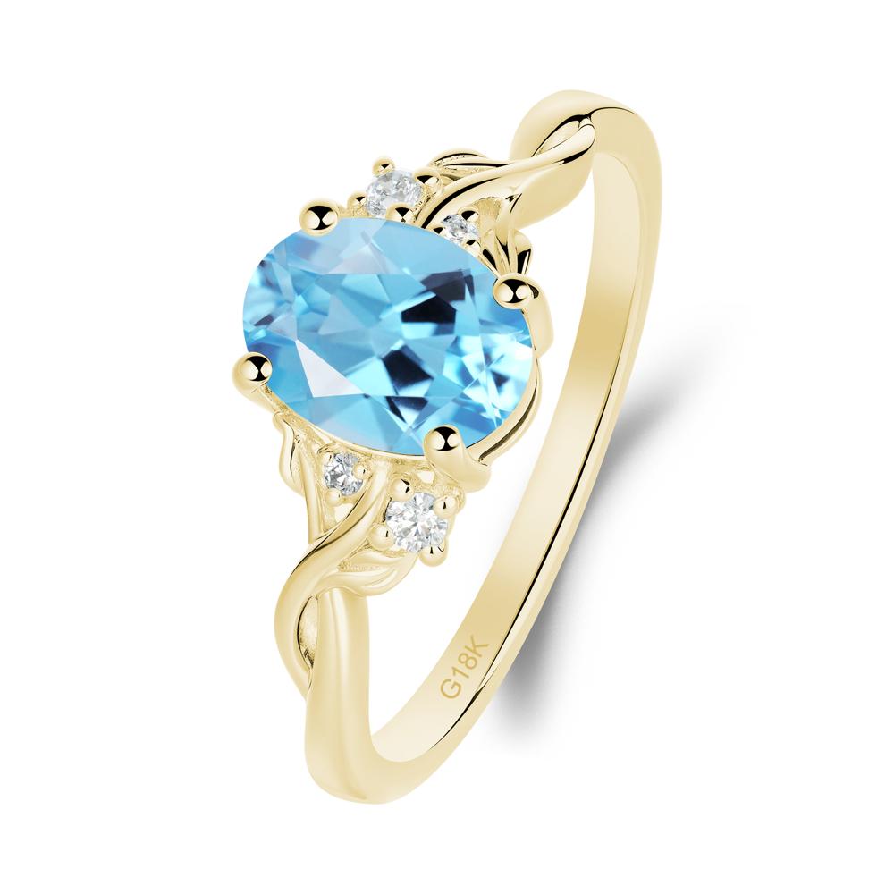 Swiss Blue Topaz Leaf Twist Engagement Ring - LUO Jewelry #metal_18k yellow gold