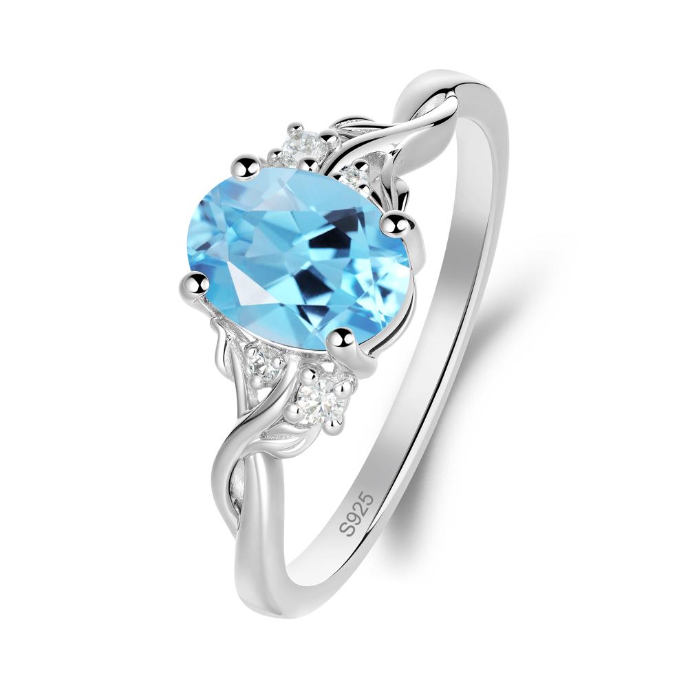 Swiss Blue Topaz Leaf Twist Engagement Ring - LUO Jewelry #metal_sterling silver