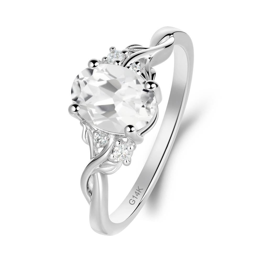 Leaf Inspired Twist Band White Topaz Ring - LUO Jewelry #metal_14k white gold