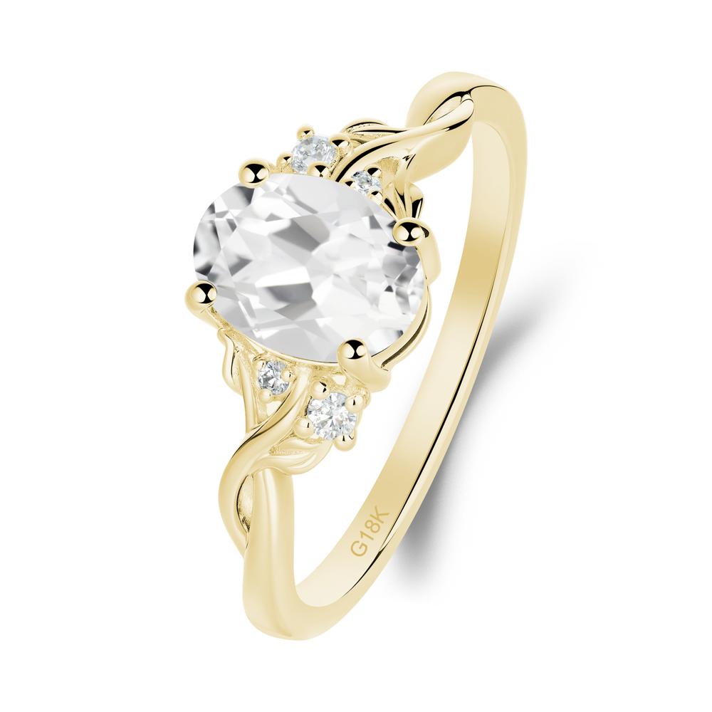 Leaf Inspired Twist Band White Topaz Ring - LUO Jewelry #metal_18k yellow gold