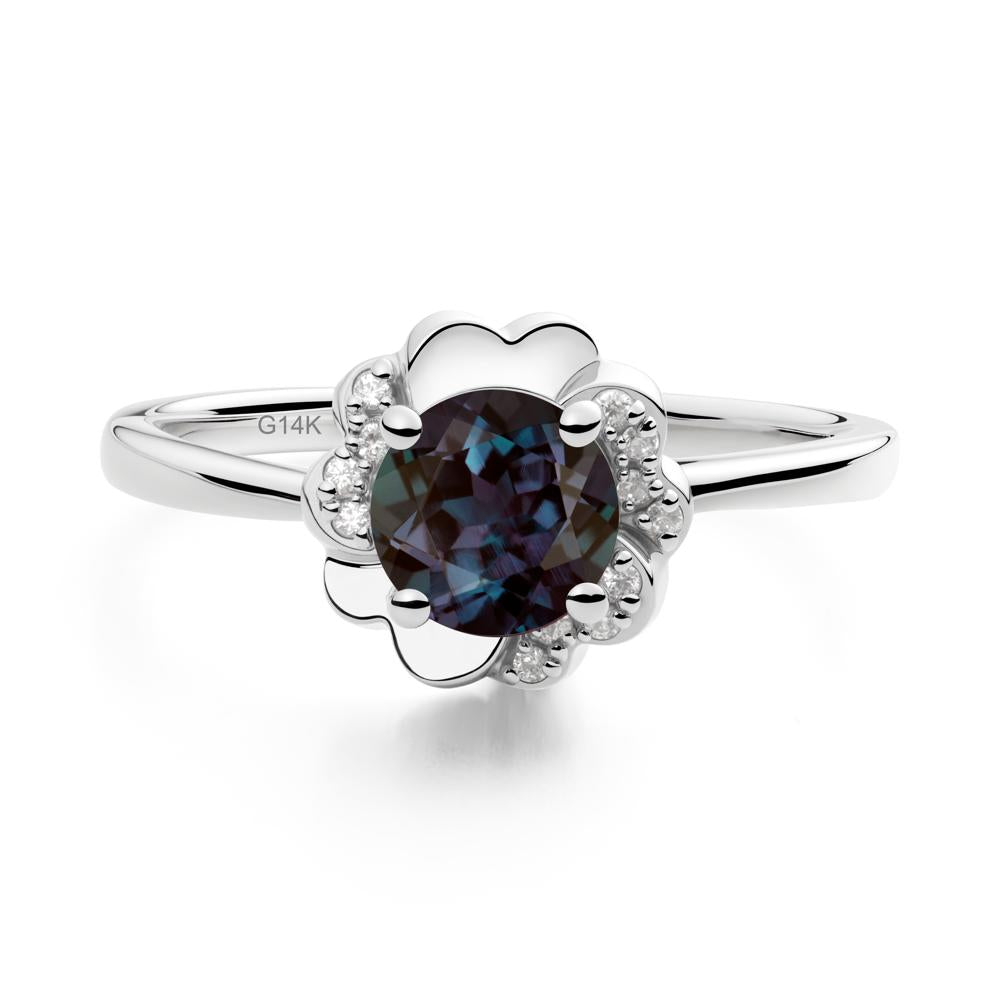 Round Alexandrite Floral Engagement Ring - LUO Jewelry #metal_14k white gold