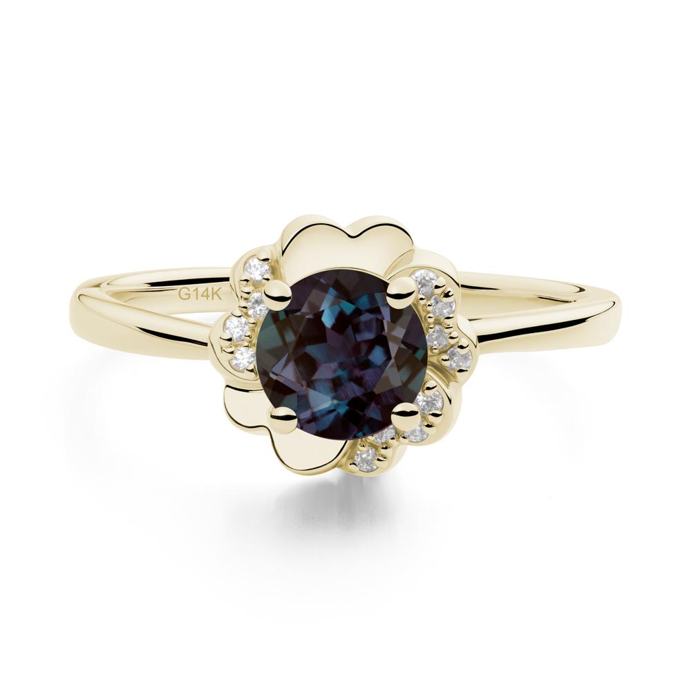 Round Alexandrite Floral Engagement Ring - LUO Jewelry #metal_14k yellow gold