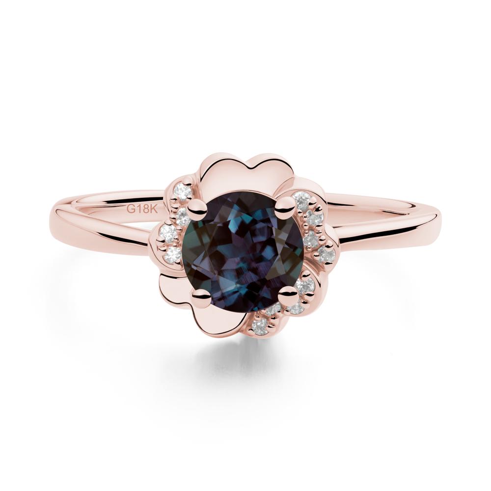 Round Alexandrite Floral Engagement Ring - LUO Jewelry #metal_18k rose gold