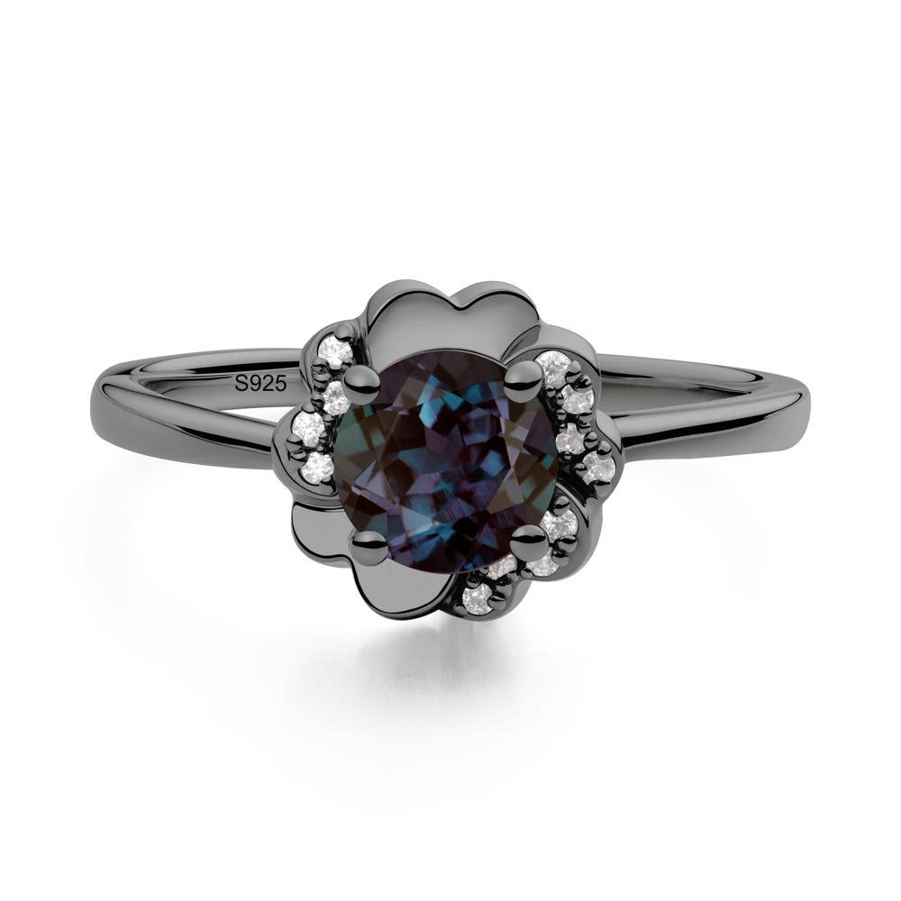 Round Alexandrite Floral Engagement Ring - LUO Jewelry #metal_black finish sterling silver
