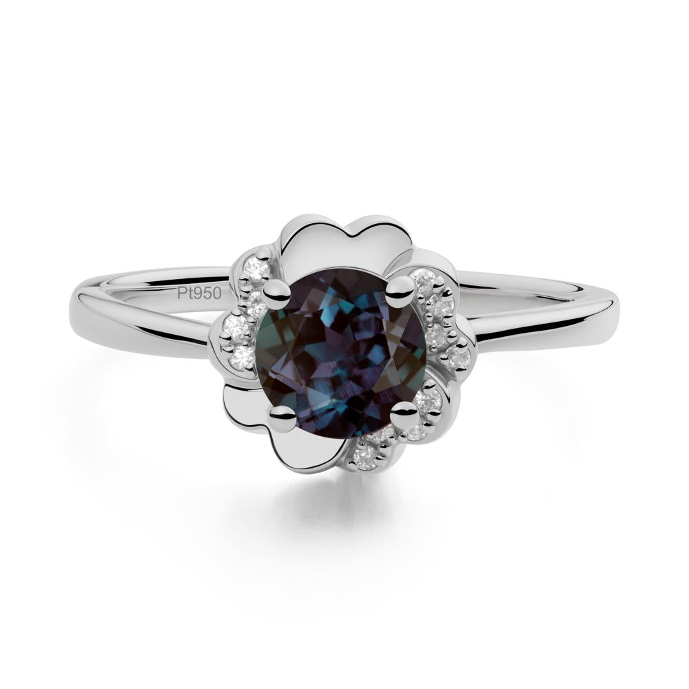 Round Alexandrite Floral Engagement Ring - LUO Jewelry #metal_platinum