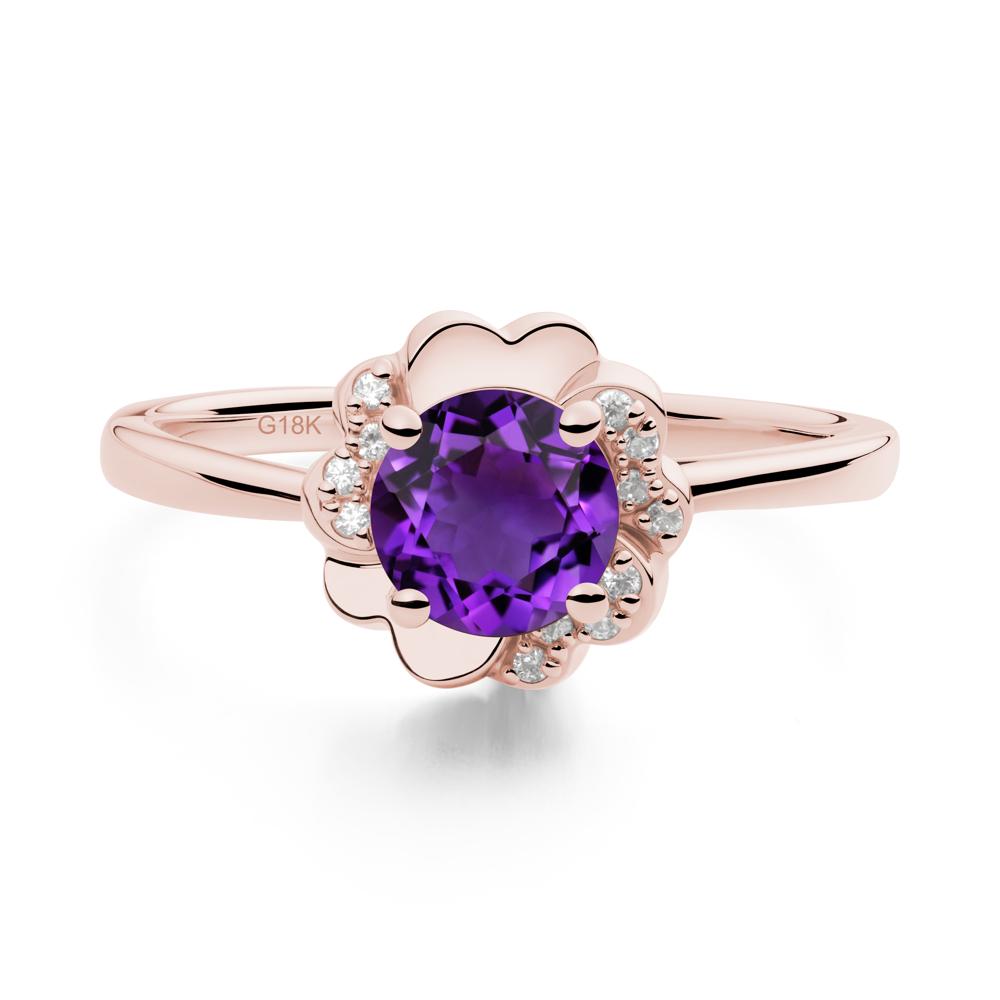 Round Amethyst Floral Engagement Ring - LUO Jewelry #metal_18k rose gold