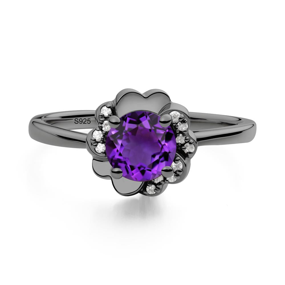 Round Amethyst Floral Engagement Ring - LUO Jewelry #metal_black finish sterling silver