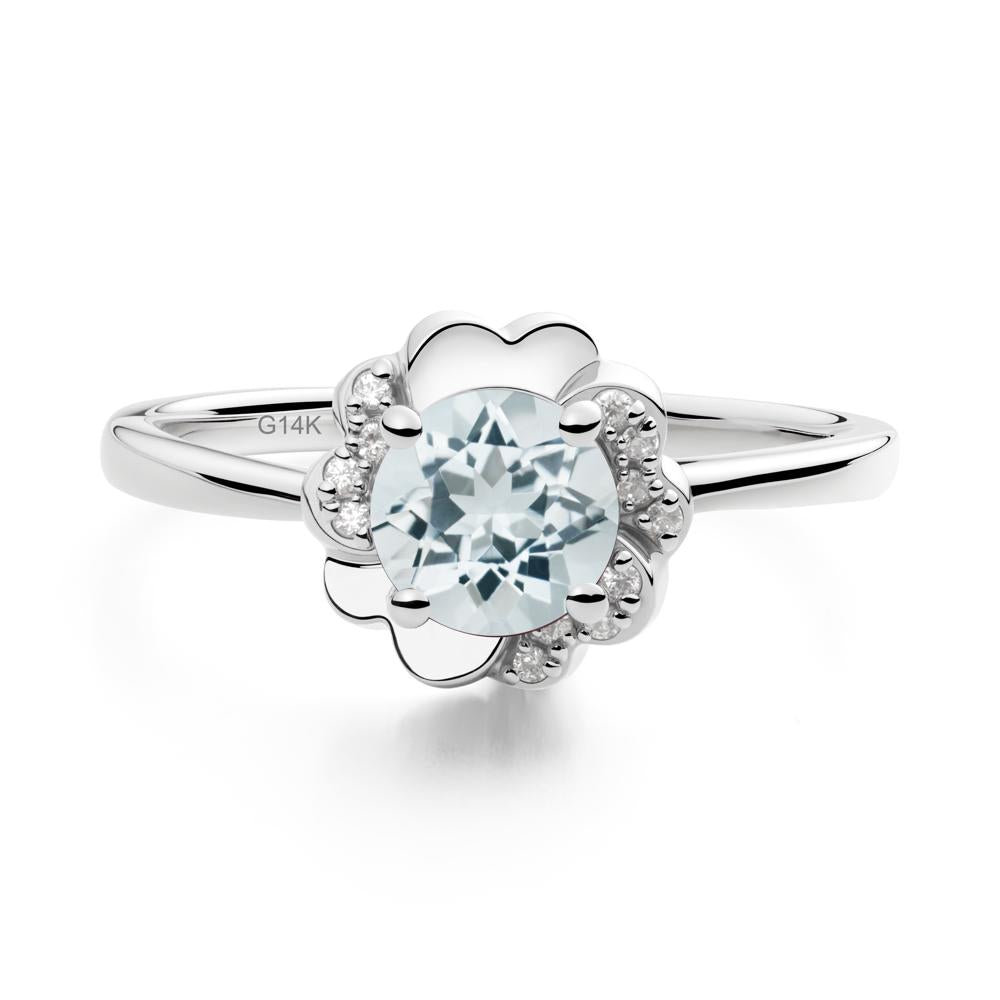 Round Aquamarine Floral Engagement Ring - LUO Jewelry #metal_14k white gold