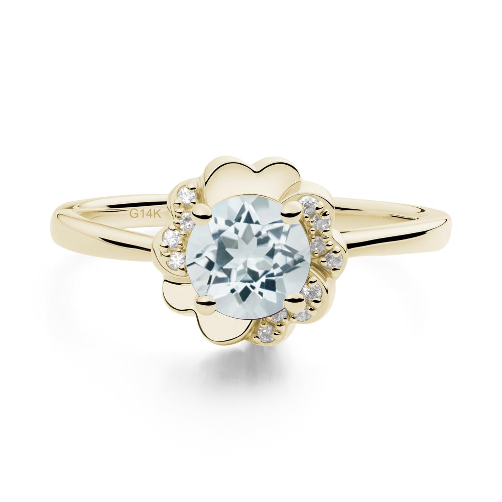 Round Aquamarine Floral Engagement Ring - LUO Jewelry #metal_14k yellow gold