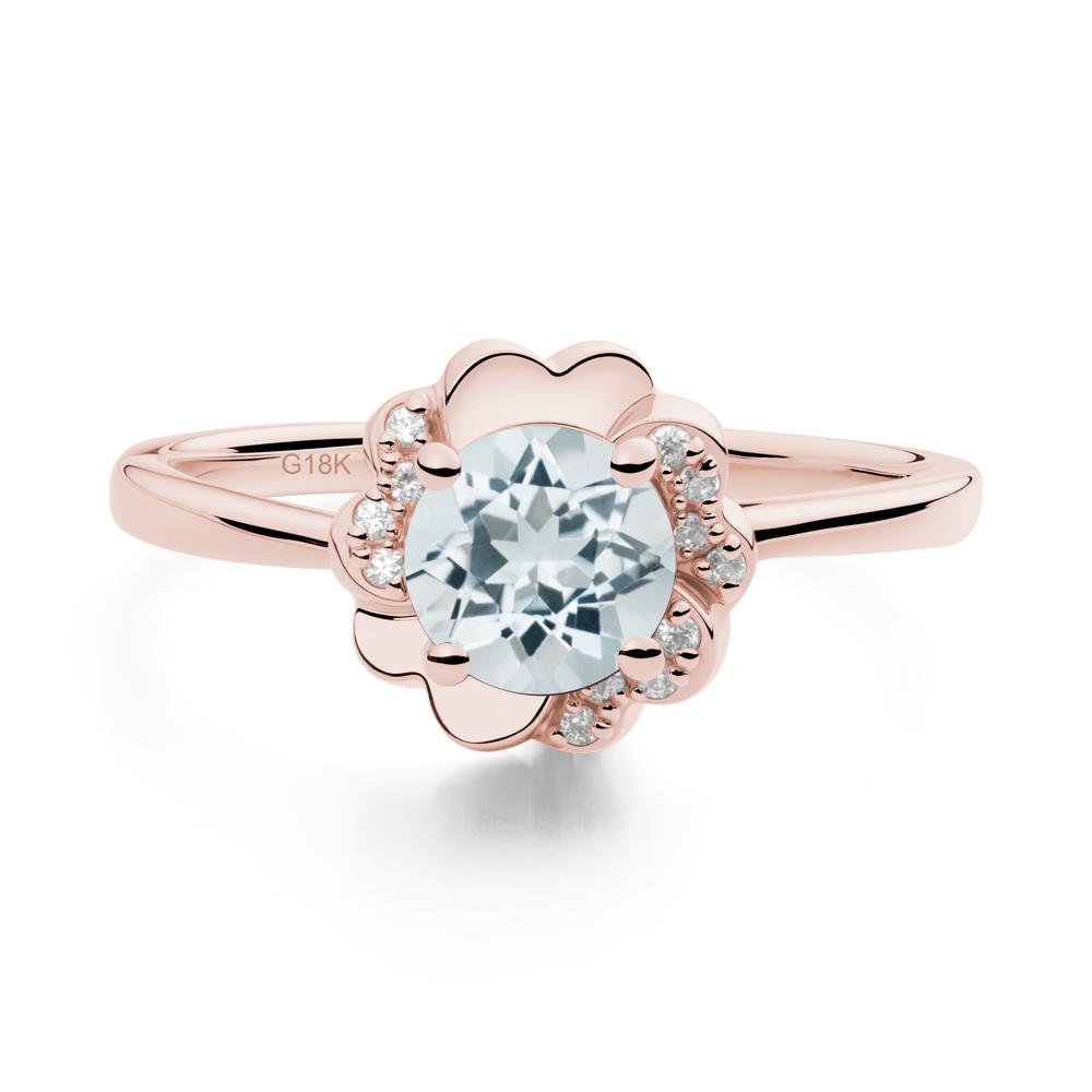 Round Aquamarine Floral Engagement Ring - LUO Jewelry #metal_18k rose gold