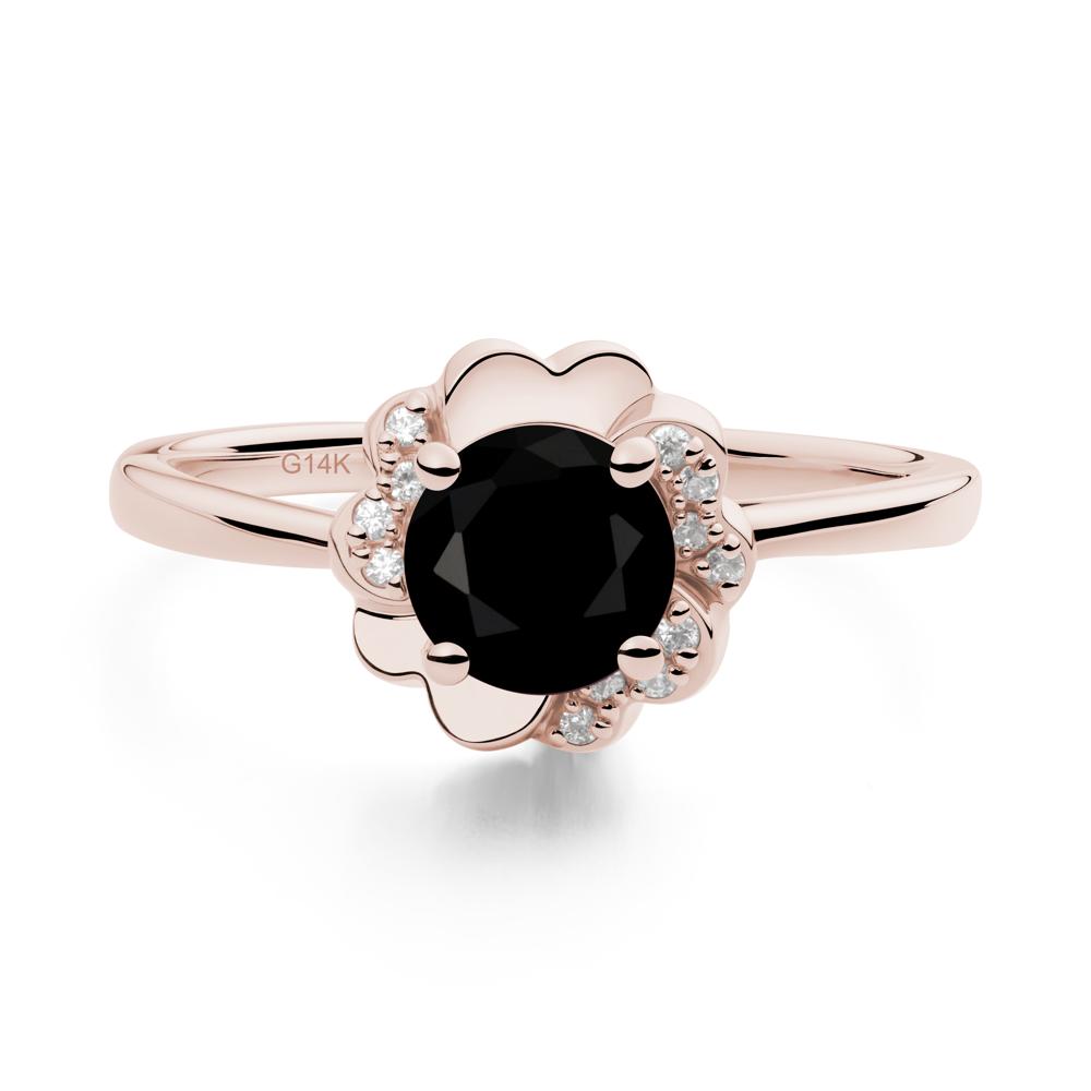 Round Black Spinel Floral Engagement Ring - LUO Jewelry #metal_14k rose gold