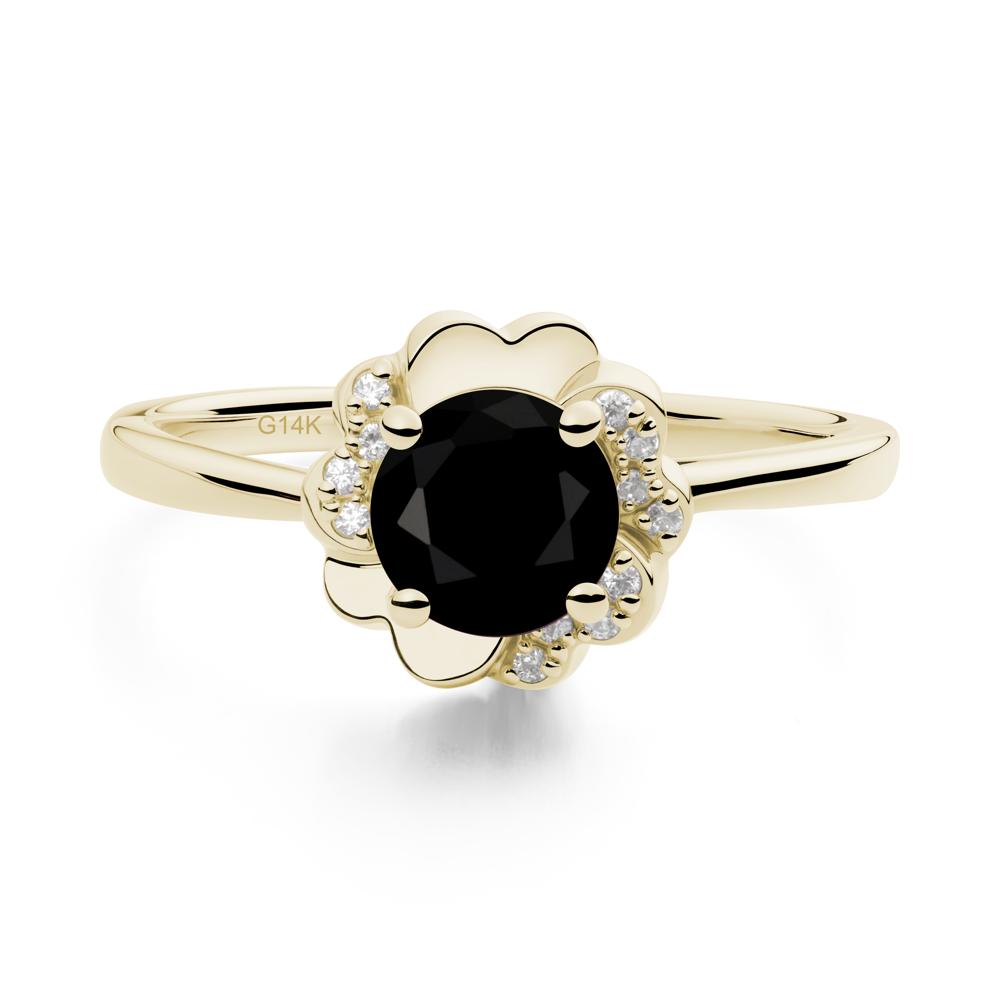 Round Black Spinel Floral Engagement Ring - LUO Jewelry #metal_14k yellow gold
