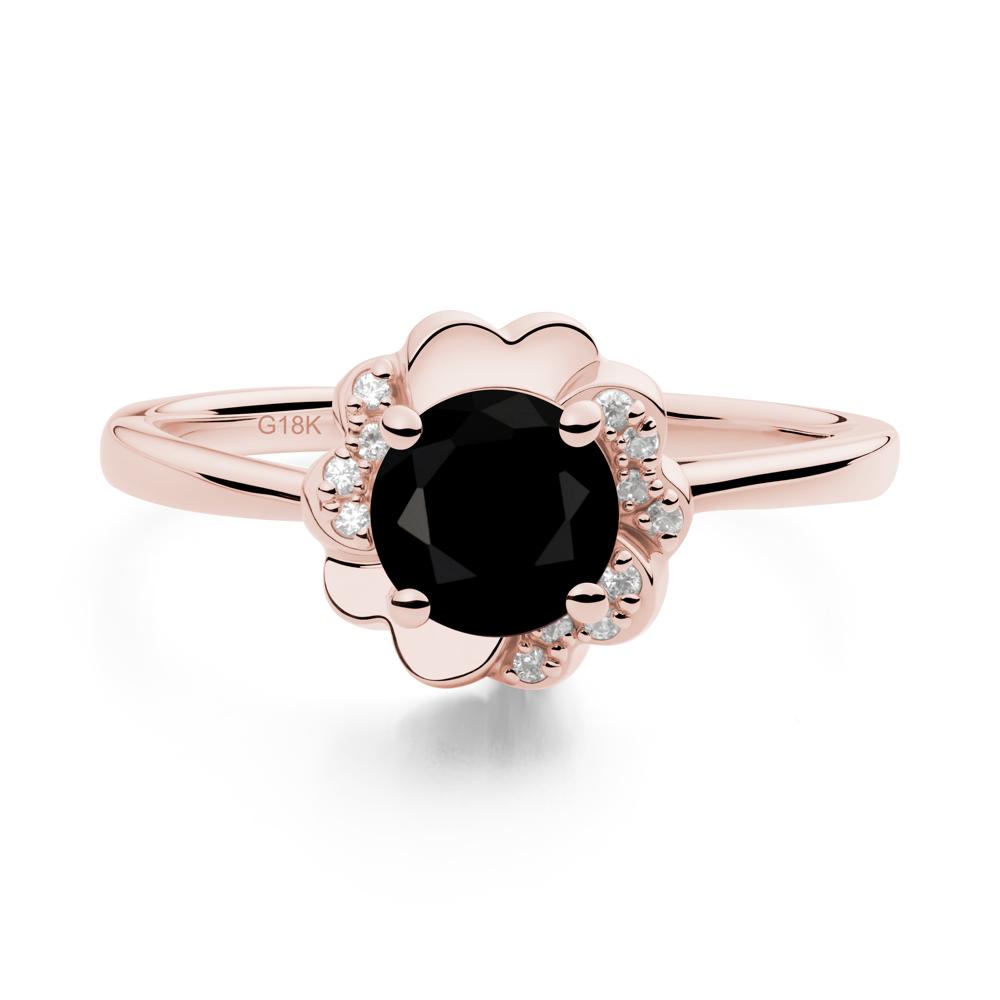 Round Black Spinel Floral Engagement Ring - LUO Jewelry #metal_18k rose gold
