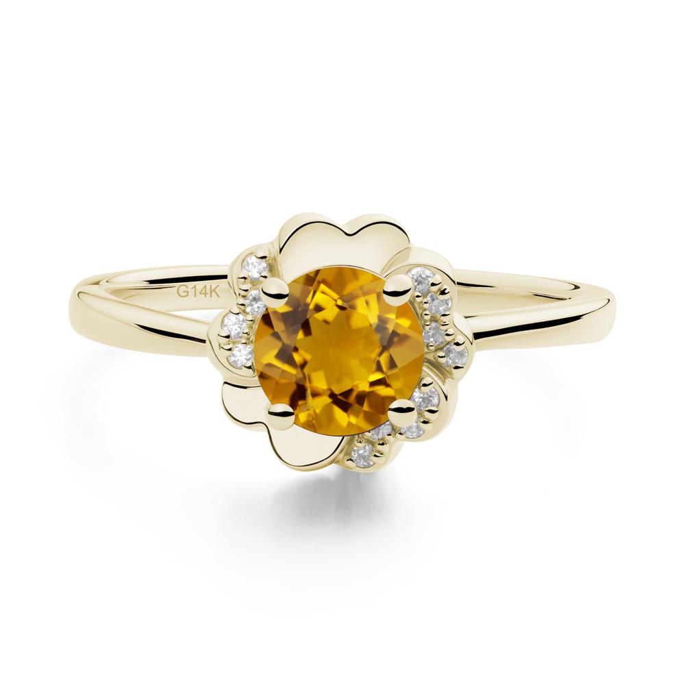 Round Citrine Floral Engagement Ring - LUO Jewelry #metal_14k yellow gold