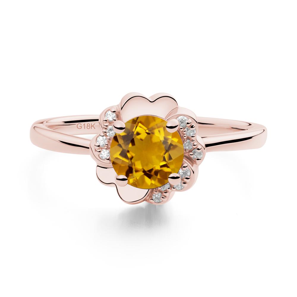 Round Citrine Floral Engagement Ring - LUO Jewelry #metal_18k rose gold