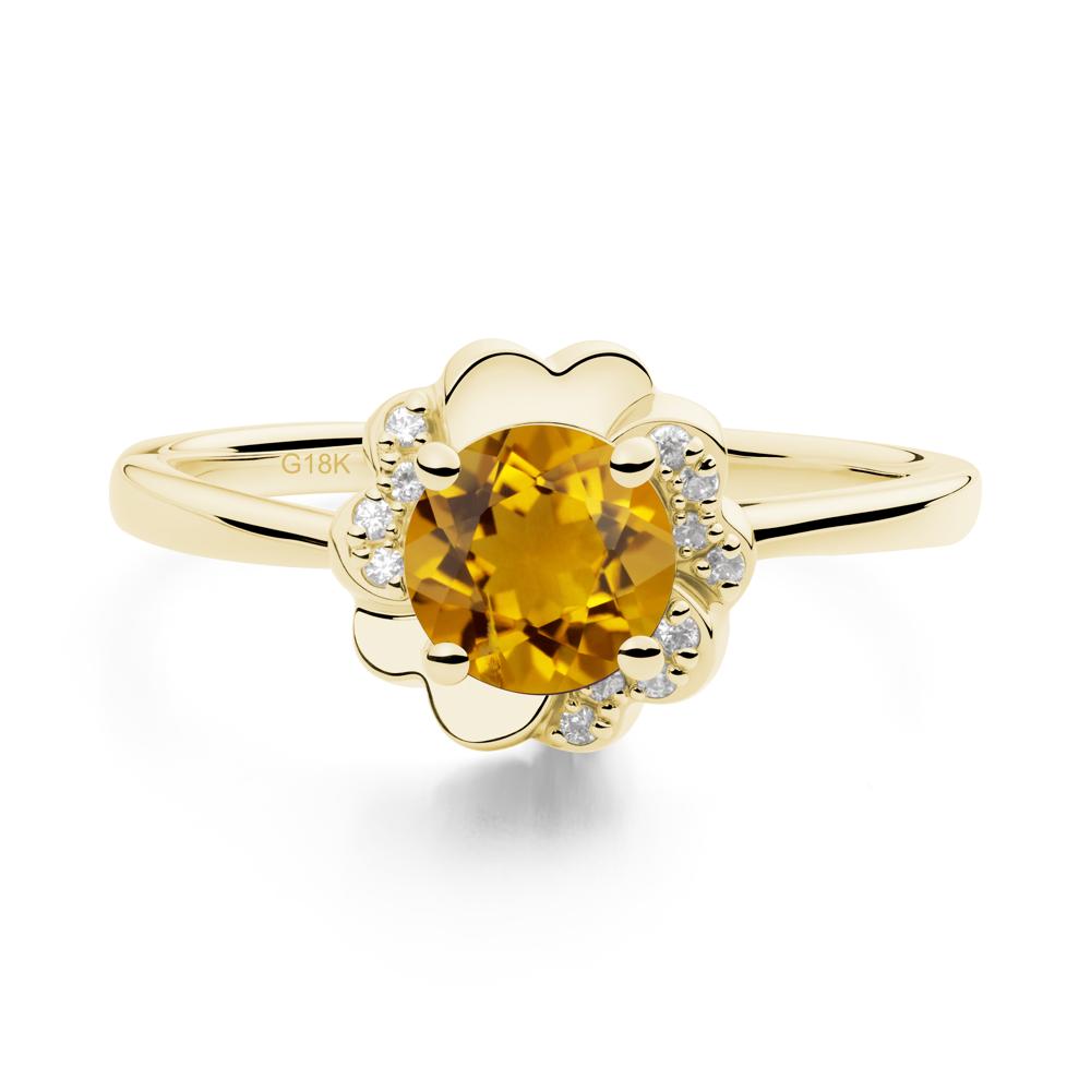 Round Citrine Floral Engagement Ring - LUO Jewelry #metal_18k yellow gold